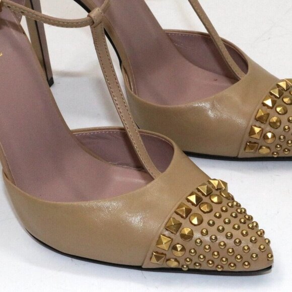 Gucci Leather Coline Studded T Strap Pumps IT 37 US 7 - Beige - Picture 3 of 15